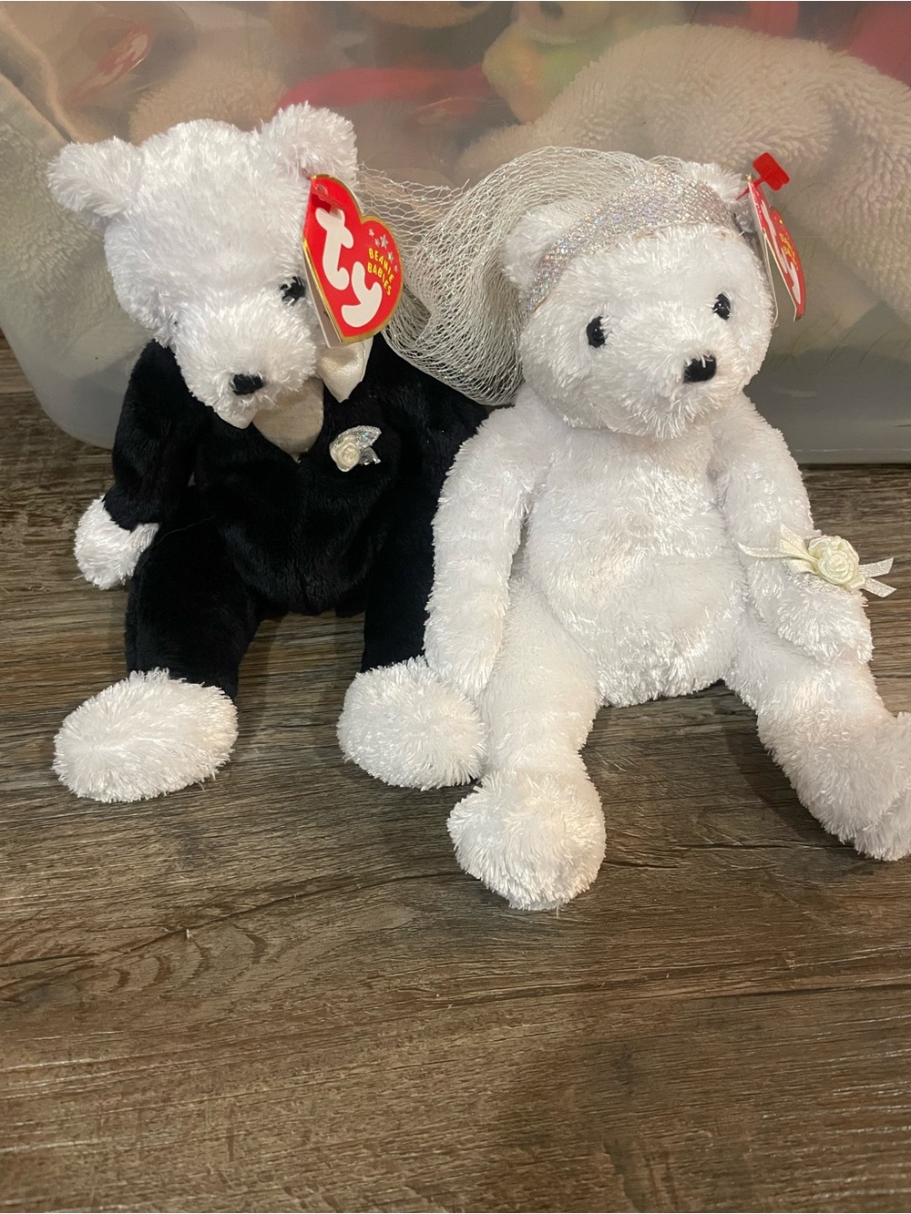 Ty White and Black Wedding Bear Duo - Bride & Groom Beanie Set